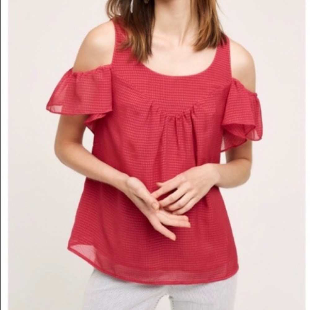 Anthropologie Red Cold Shoulder Top Size 14